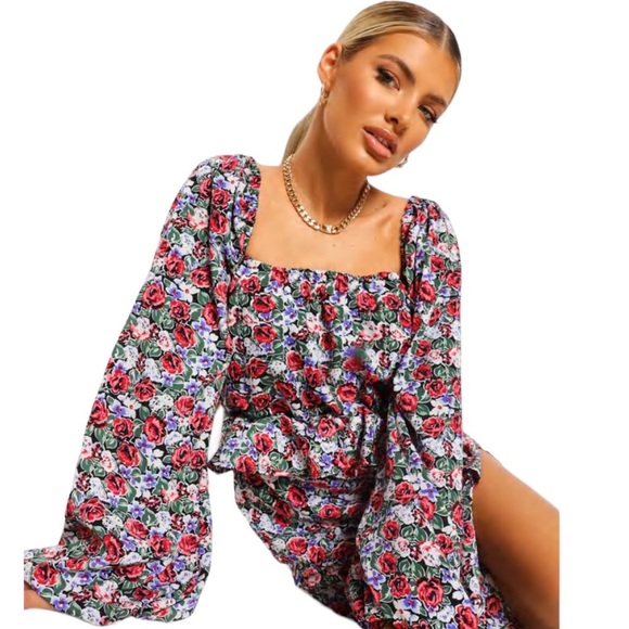 NWOT Boohoo Ruffle Waist Floral Midi Dress Size 14 - Picture 4 of 8